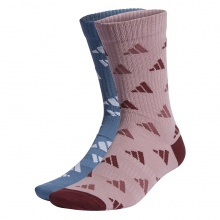 adidas Sport Socks Crew Cushion 3-Stripe Graphic Logo blue/mauve red - 2 Pairs